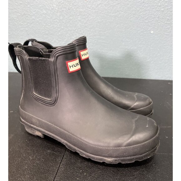 Hunter Boots Womens 8 Black Original Short Chelsea Rubber Waterproof Gardening - Picture 1 of 7